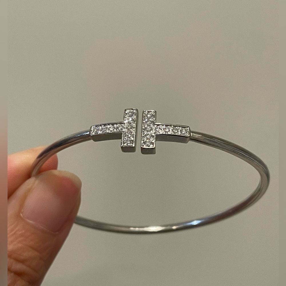 SOLD—Tiffany & Co. T diamond wire bracelet 18k white gold